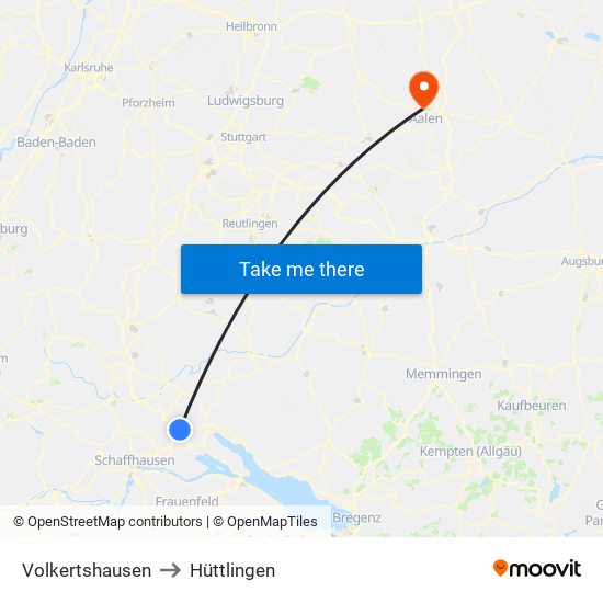 Volkertshausen to Hüttlingen map