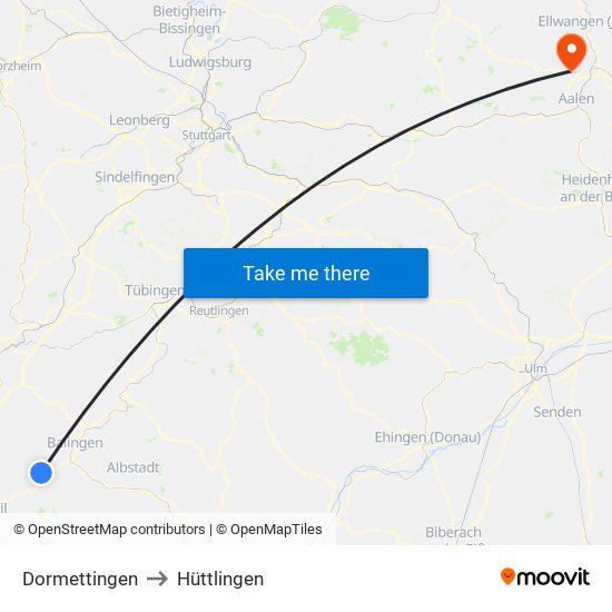 Dormettingen to Hüttlingen map