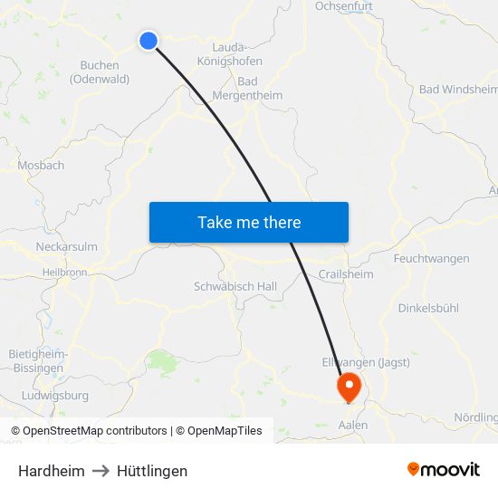 Hardheim to Hüttlingen map
