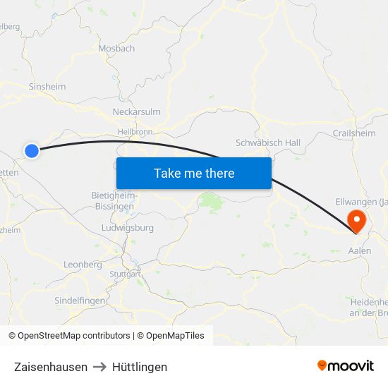 Zaisenhausen to Hüttlingen map