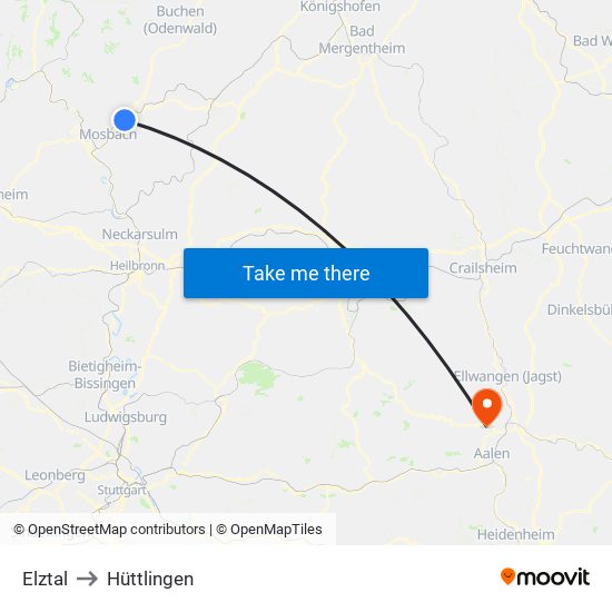 Elztal to Hüttlingen map