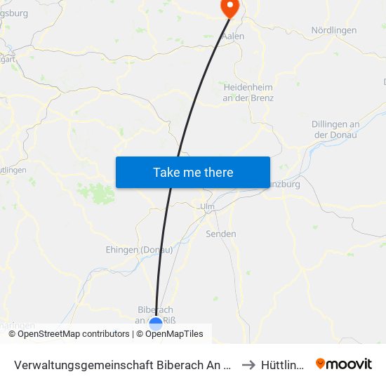 Verwaltungsgemeinschaft Biberach An Der Riß to Hüttlingen map