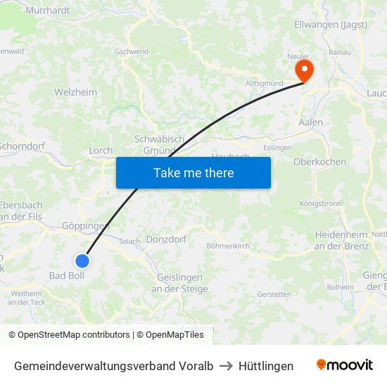 Gemeindeverwaltungsverband Voralb to Hüttlingen map