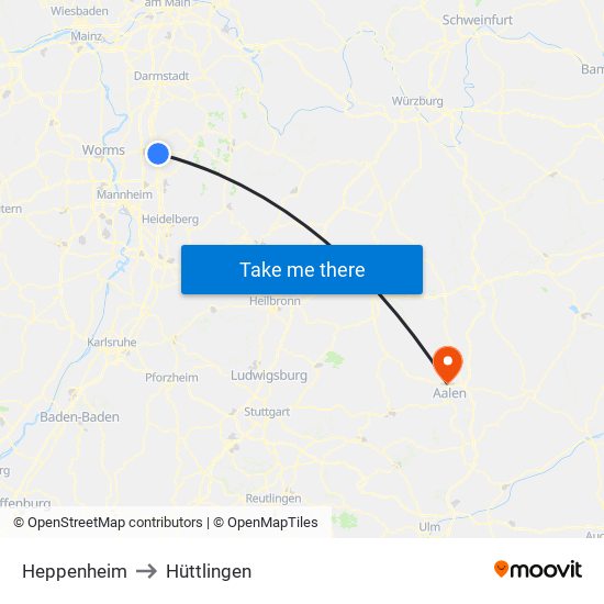 Heppenheim to Hüttlingen map