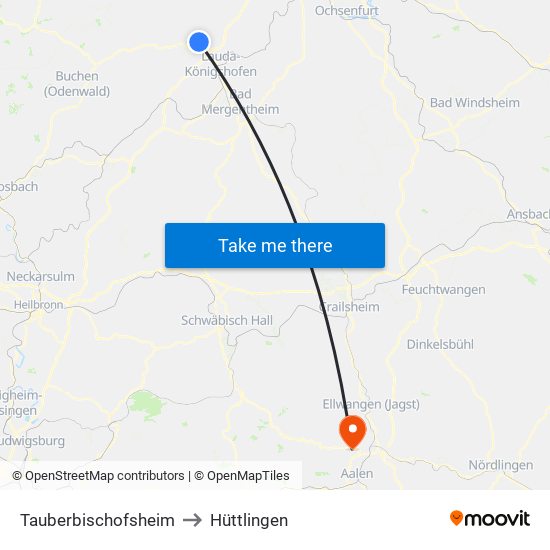 Tauberbischofsheim to Hüttlingen map