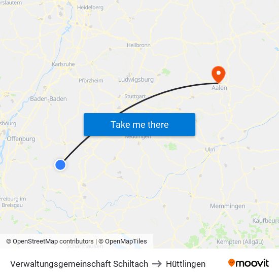 Verwaltungsgemeinschaft Schiltach to Hüttlingen map