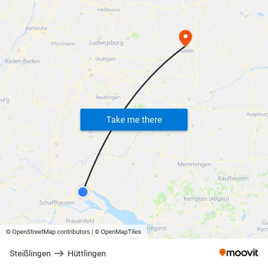 Steißlingen to Hüttlingen map