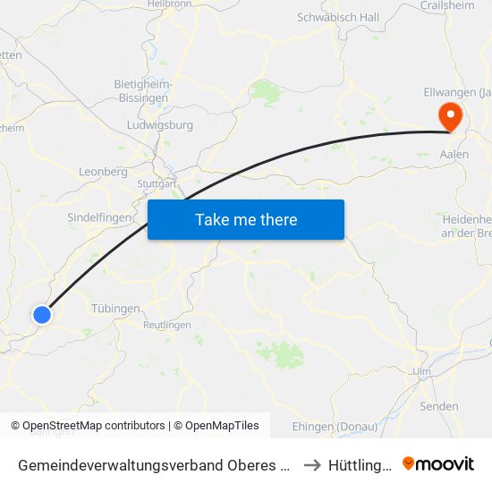 Gemeindeverwaltungsverband Oberes Gäu to Hüttlingen map