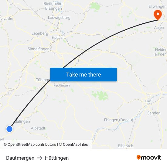 Dautmergen to Hüttlingen map