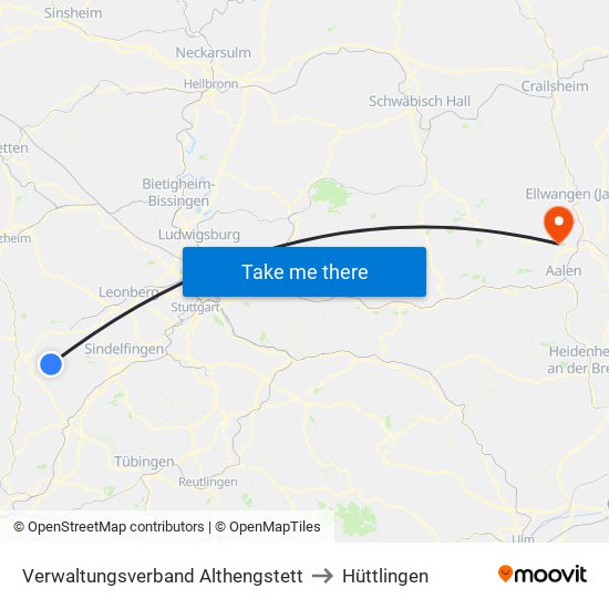 Verwaltungsverband Althengstett to Hüttlingen map