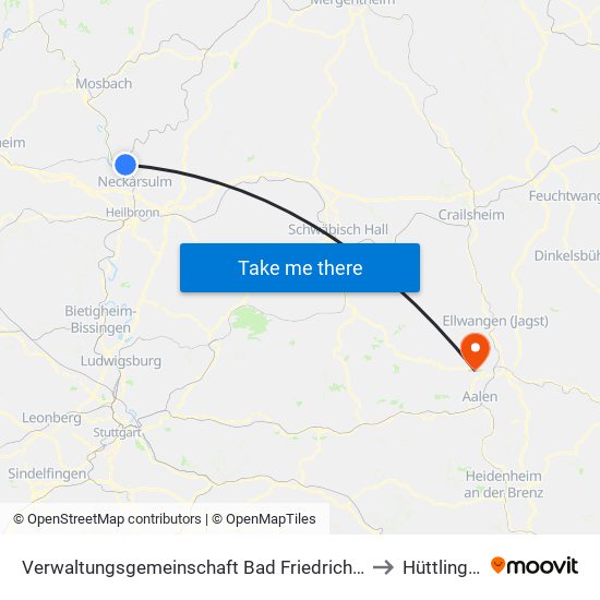 Verwaltungsgemeinschaft Bad Friedrichshall to Hüttlingen map