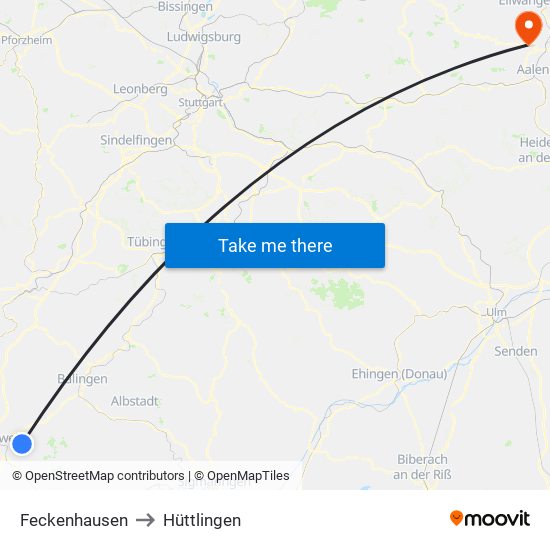Feckenhausen to Hüttlingen map