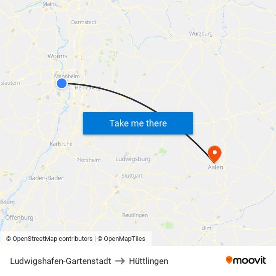 Ludwigshafen-Gartenstadt to Hüttlingen map