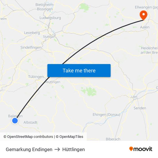 Gemarkung Endingen to Hüttlingen map