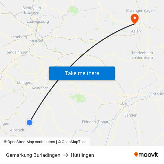 Gemarkung Burladingen to Hüttlingen map