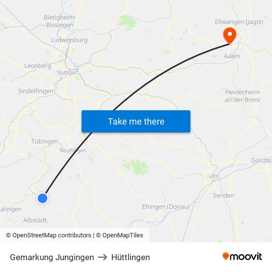 Gemarkung Jungingen to Hüttlingen map