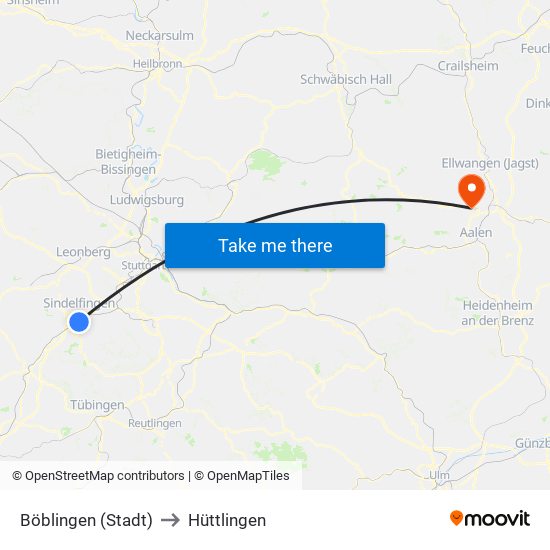 Böblingen (Stadt) to Hüttlingen map