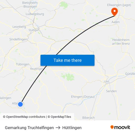 Gemarkung Truchtelfingen to Hüttlingen map