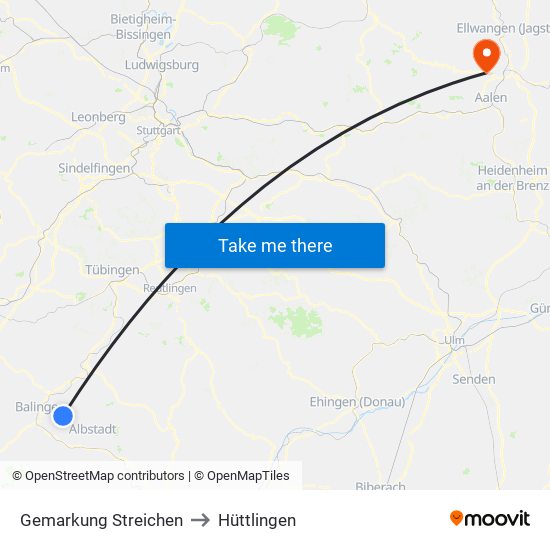 Gemarkung Streichen to Hüttlingen map