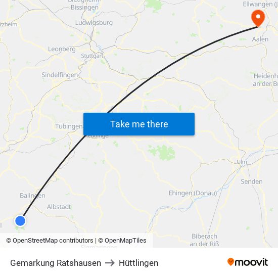 Gemarkung Ratshausen to Hüttlingen map