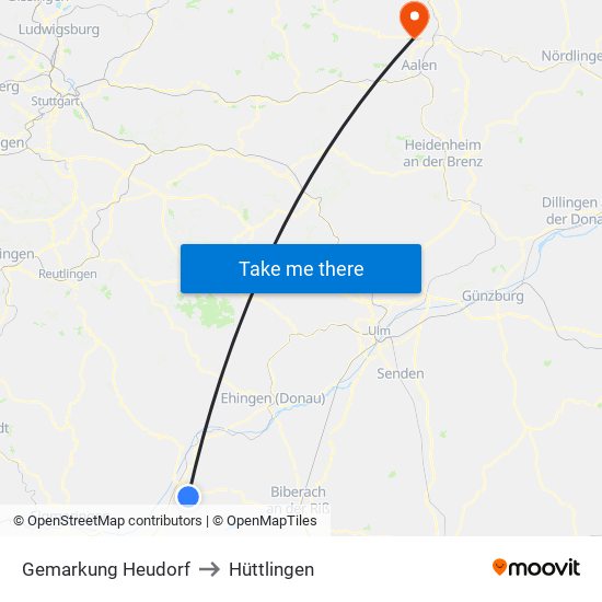 Gemarkung Heudorf to Hüttlingen map