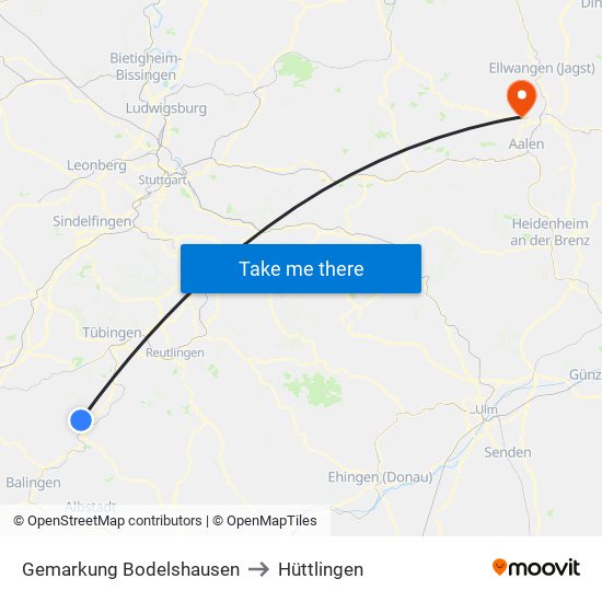 Gemarkung Bodelshausen to Hüttlingen map