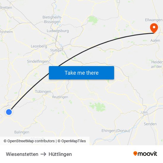 Wiesenstetten to Hüttlingen map