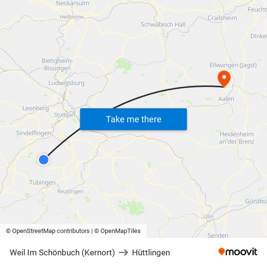 Weil Im Schönbuch (Kernort) to Hüttlingen map
