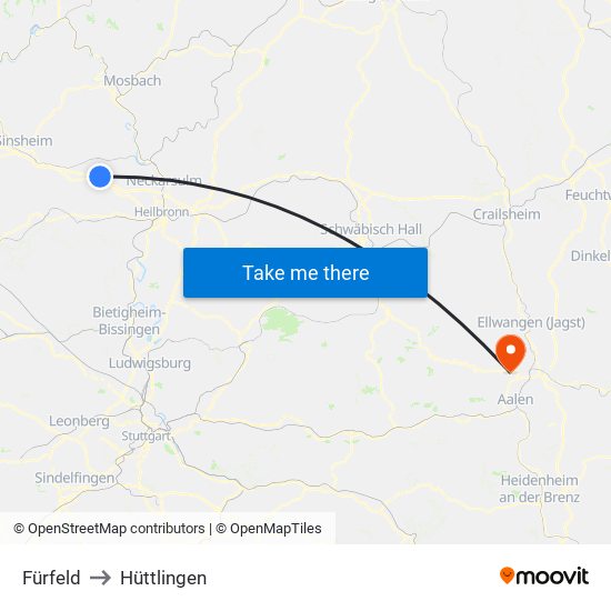 Fürfeld to Hüttlingen map