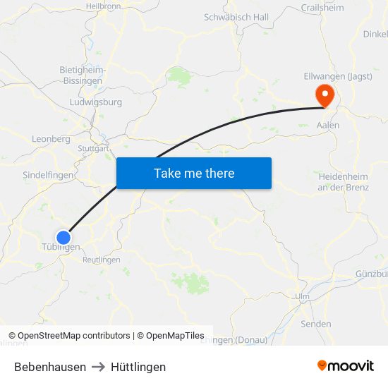 Bebenhausen to Hüttlingen map