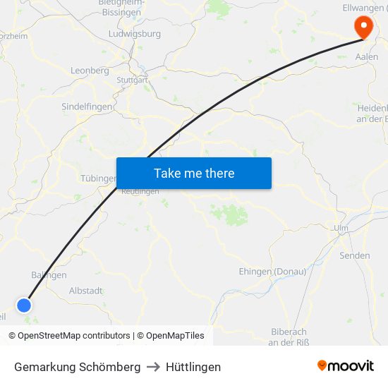 Gemarkung Schömberg to Hüttlingen map