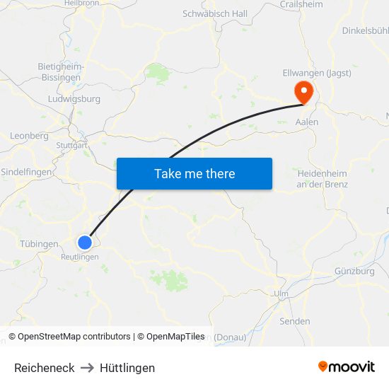 Reicheneck to Hüttlingen map