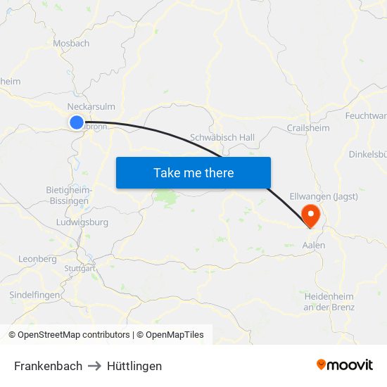 Frankenbach to Hüttlingen map