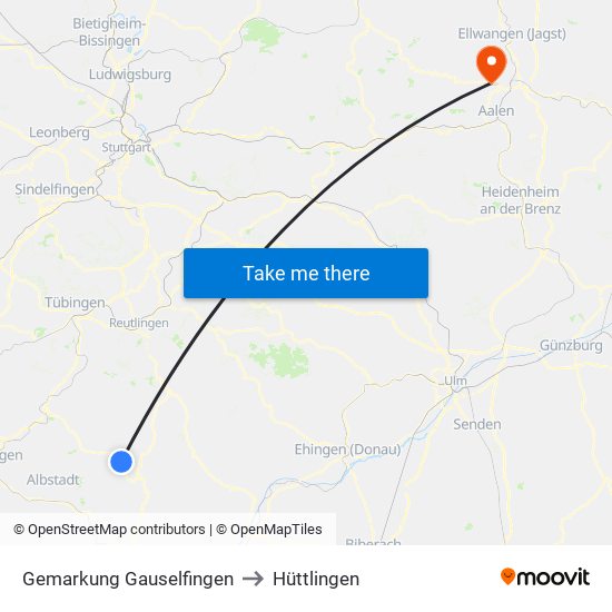 Gemarkung Gauselfingen to Hüttlingen map
