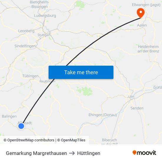 Gemarkung Margrethausen to Hüttlingen map