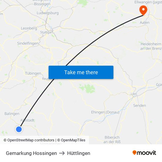 Gemarkung Hossingen to Hüttlingen map