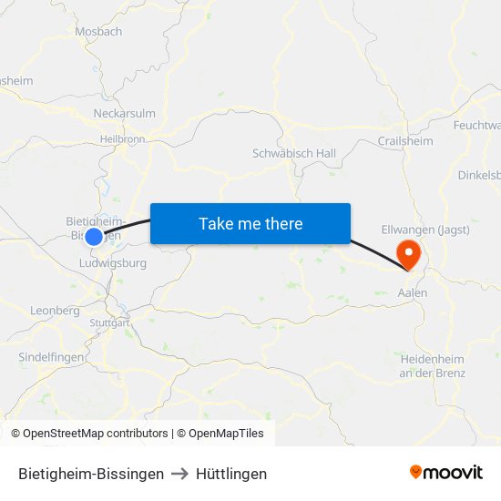 Bietigheim-Bissingen to Hüttlingen map