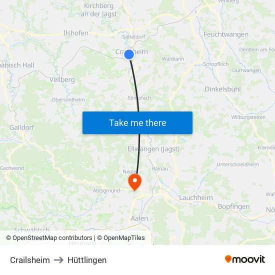 Crailsheim to Hüttlingen map