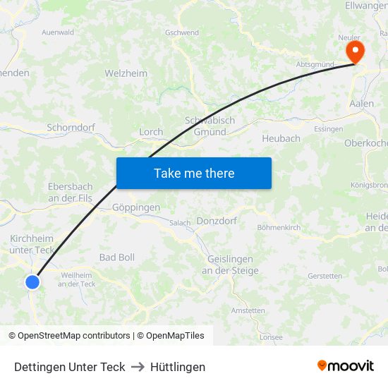 Dettingen Unter Teck to Hüttlingen map