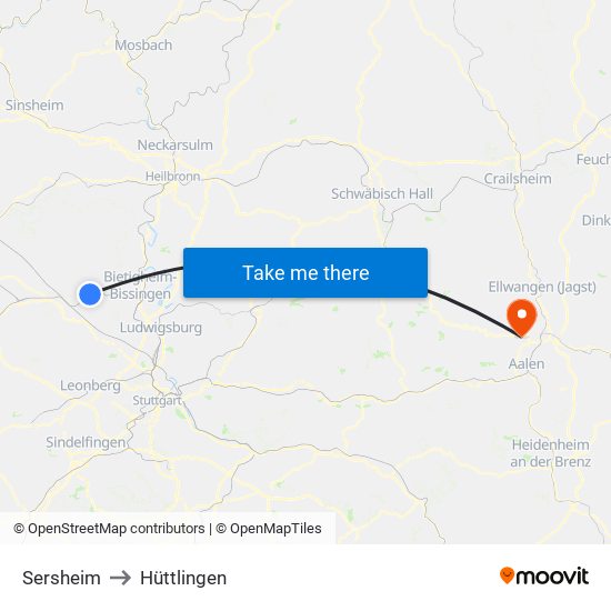 Sersheim to Hüttlingen map