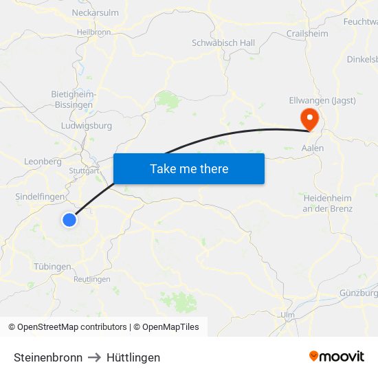 Steinenbronn to Hüttlingen map