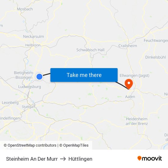 Steinheim An Der Murr to Hüttlingen map