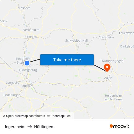 Ingersheim to Hüttlingen map