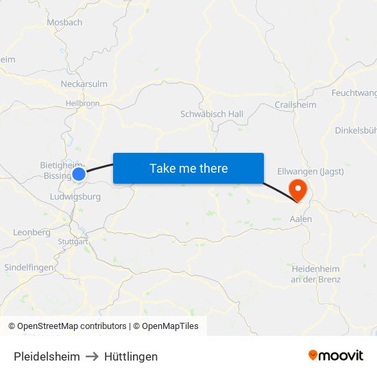 Pleidelsheim to Hüttlingen map