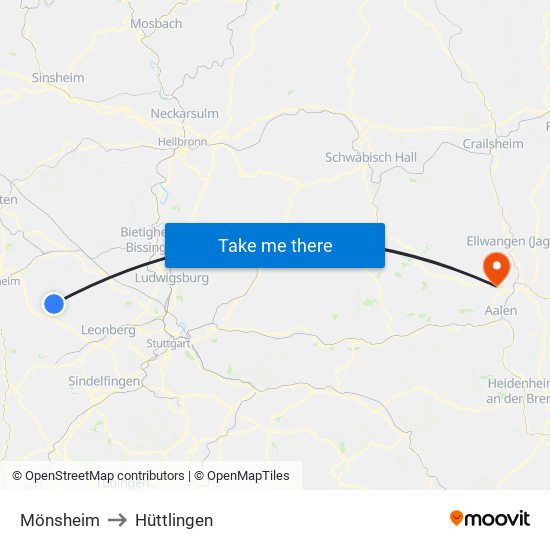 Mönsheim to Hüttlingen map