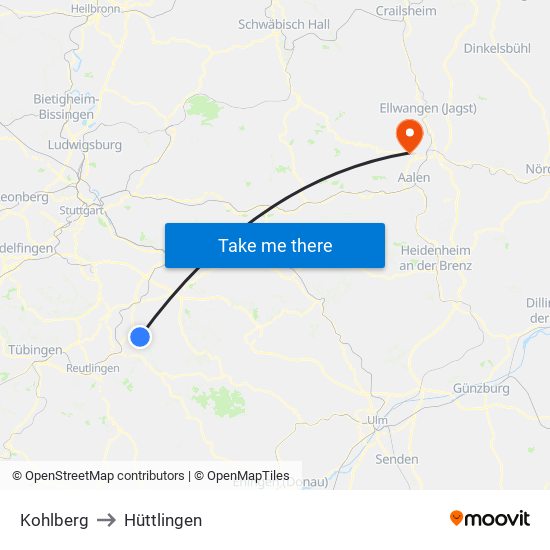 Kohlberg to Hüttlingen map