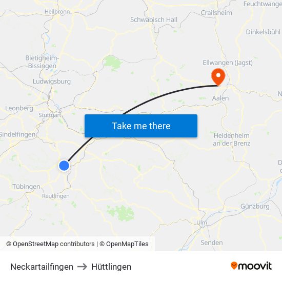 Neckartailfingen to Hüttlingen map