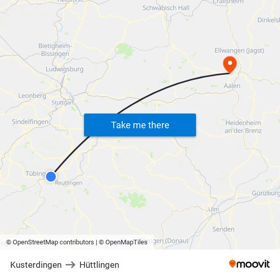 Kusterdingen to Hüttlingen map