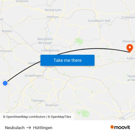 Neubulach to Hüttlingen map