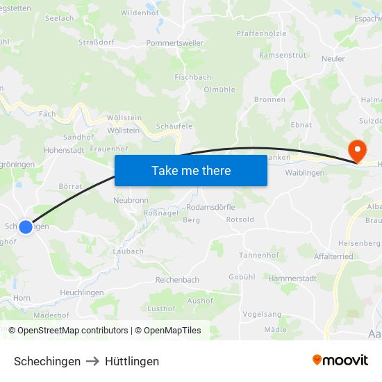 Schechingen to Hüttlingen map